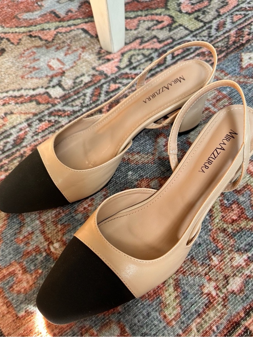 Two-Tone Beige and Black Slingback Pumps Size 9